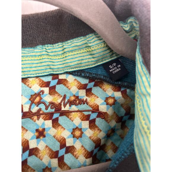 Robert Graham Marled Brown & Blue Embroidered Quarter Zip - Picture 5 of 9